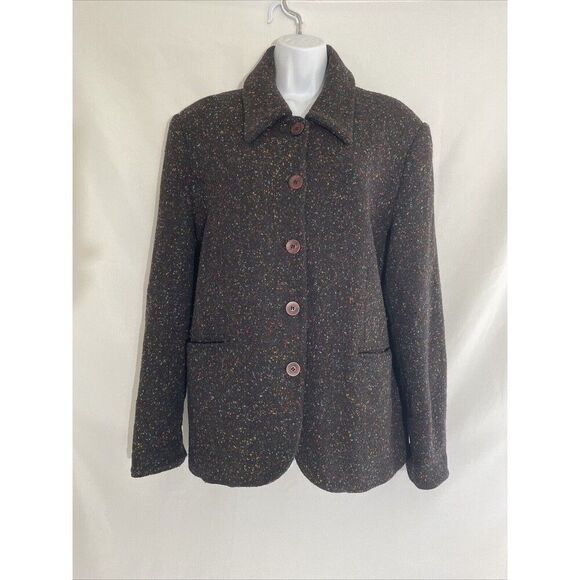 Kristin Blake Vintage Black Tweed Weave Rainbow Flecked Wool Pea Jacket Coat S - Picture 1 of 13